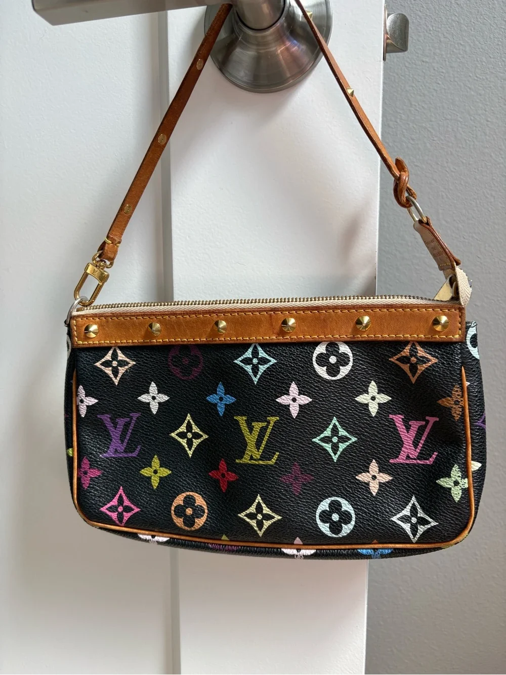Authentic Louis Vuitton Black Multicolor Monogram Murakami pochette SL1013